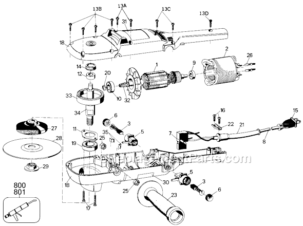 Page A Diagram and Parts List for 6101 Type 100 Black and Decker Sander Polisher
